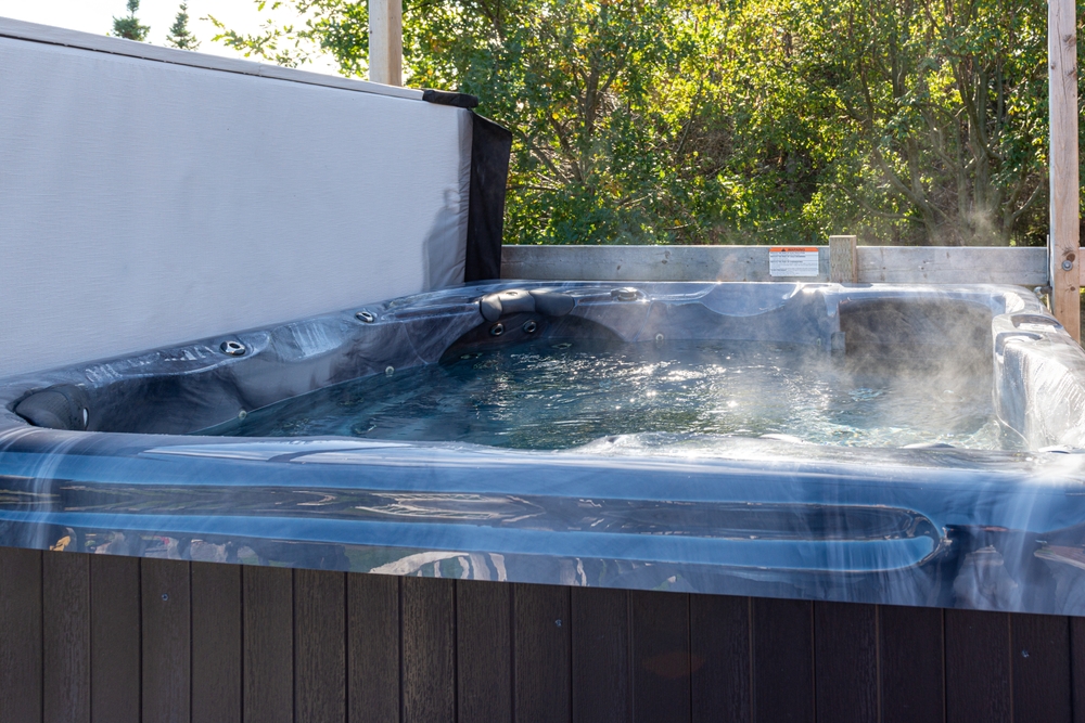 A,Large,Aqua,Blue,Colored,Empty,Hot,Tub,On,A